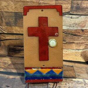 Glazed Cross Clay Pottery Stone Door Bell Cover Plate Southwest  7 3/4” X 4”